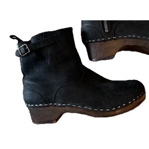 Sandgrens Ankle Boots Sweden EU 38 Low Clog Nubuck Leather 7 Black Buckle